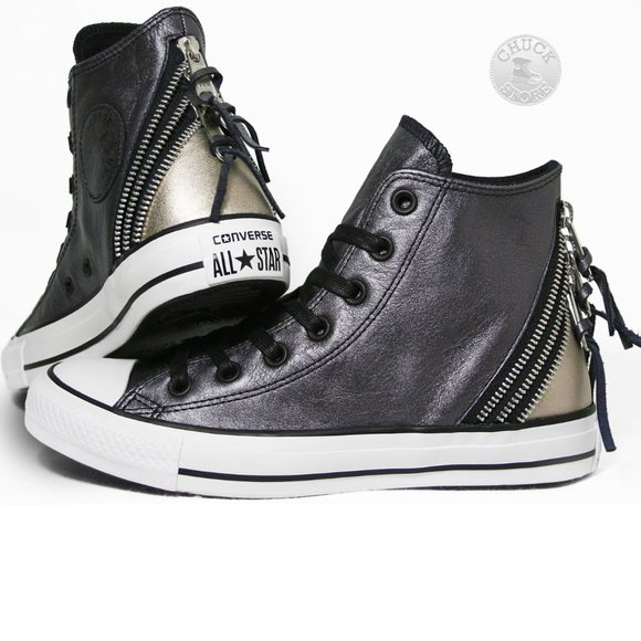 converse silver leather trainers